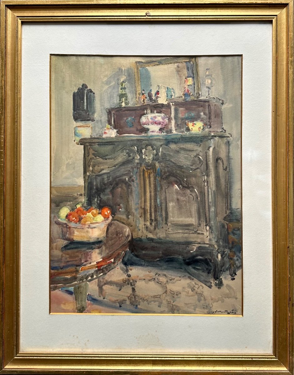 MONTAGNÉ Louis Agricol (1879-1960) Scène d’intérieur provençale - Aquarelle Avignon Provence