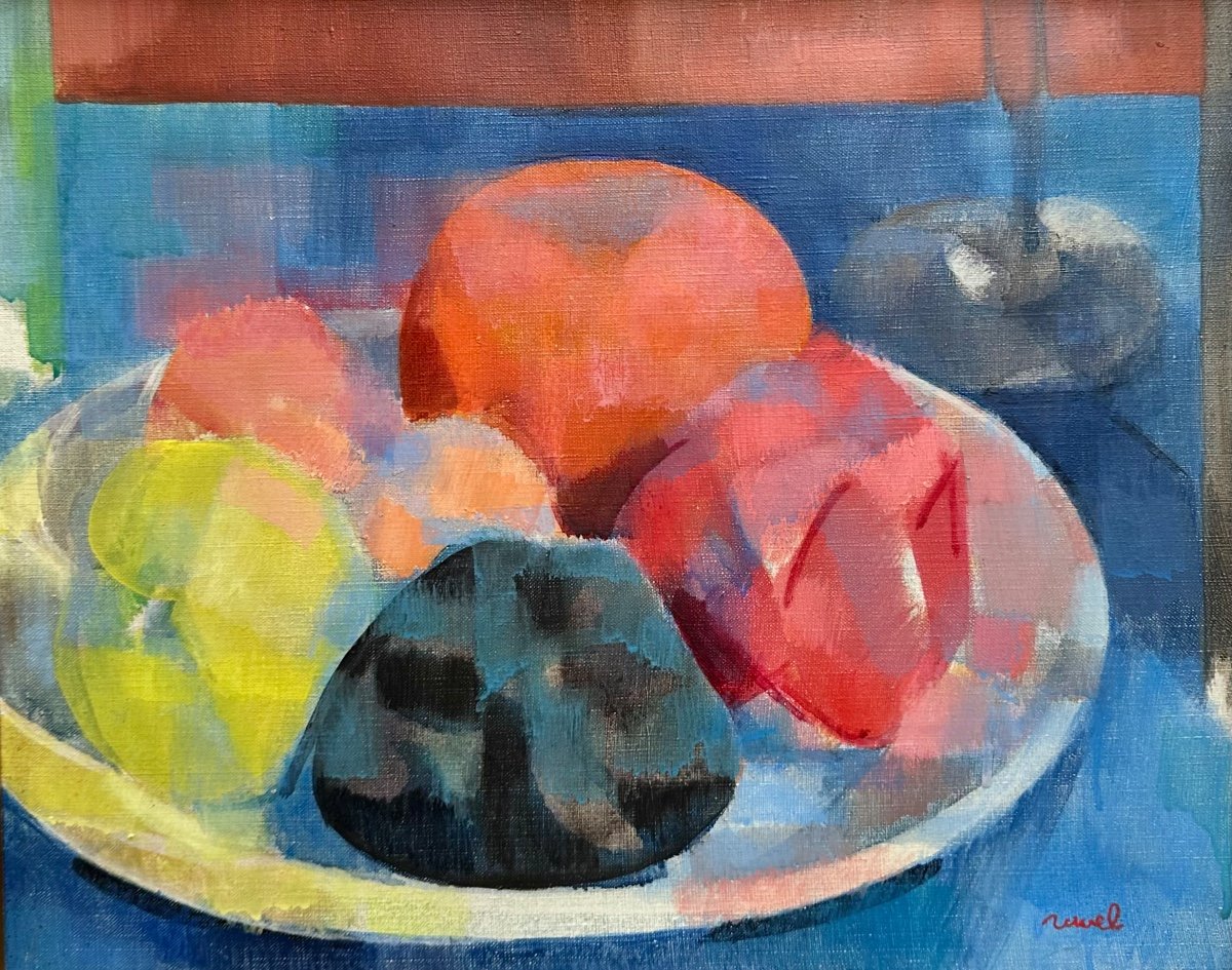 Ravel Daniel (1915-2002) Still Life With Fruit And Glass, 1966 - Oil On Canvas Cubism  -photo-2