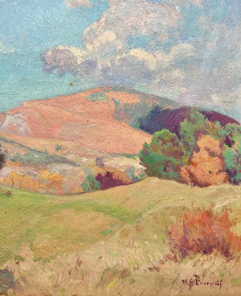 BOURGEOIS Victor Ferdinand (1870-1957) Paysage de Montagnes en Automne - Huile sur Panneau-photo-4