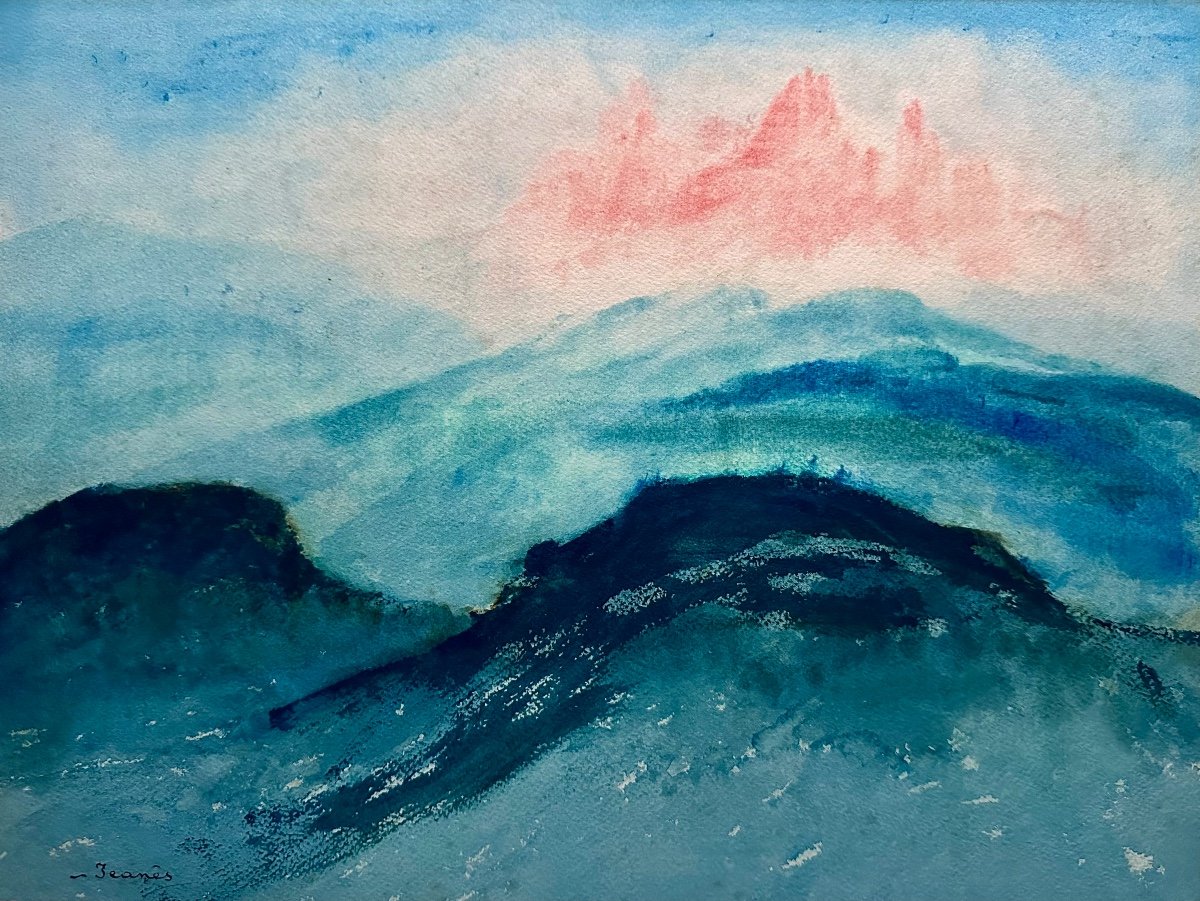 JEANÉS Sigismond (1863-1939) Paysage de Montagne - Aquarelle et Gouache 19ème 