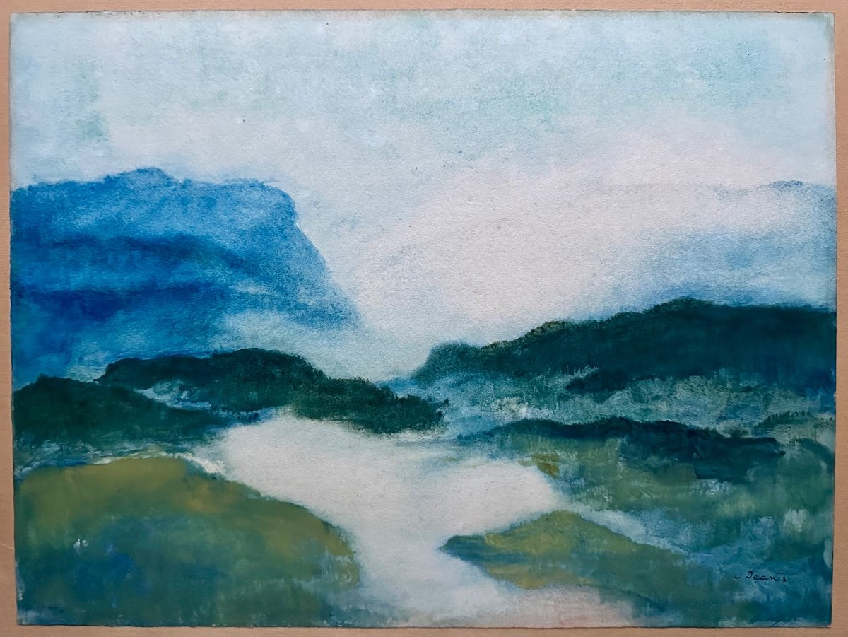 JEANÉS Sigismond (1863-1939) Paysage de Montagne - Aquarelle et Gouache 19ème-photo-4