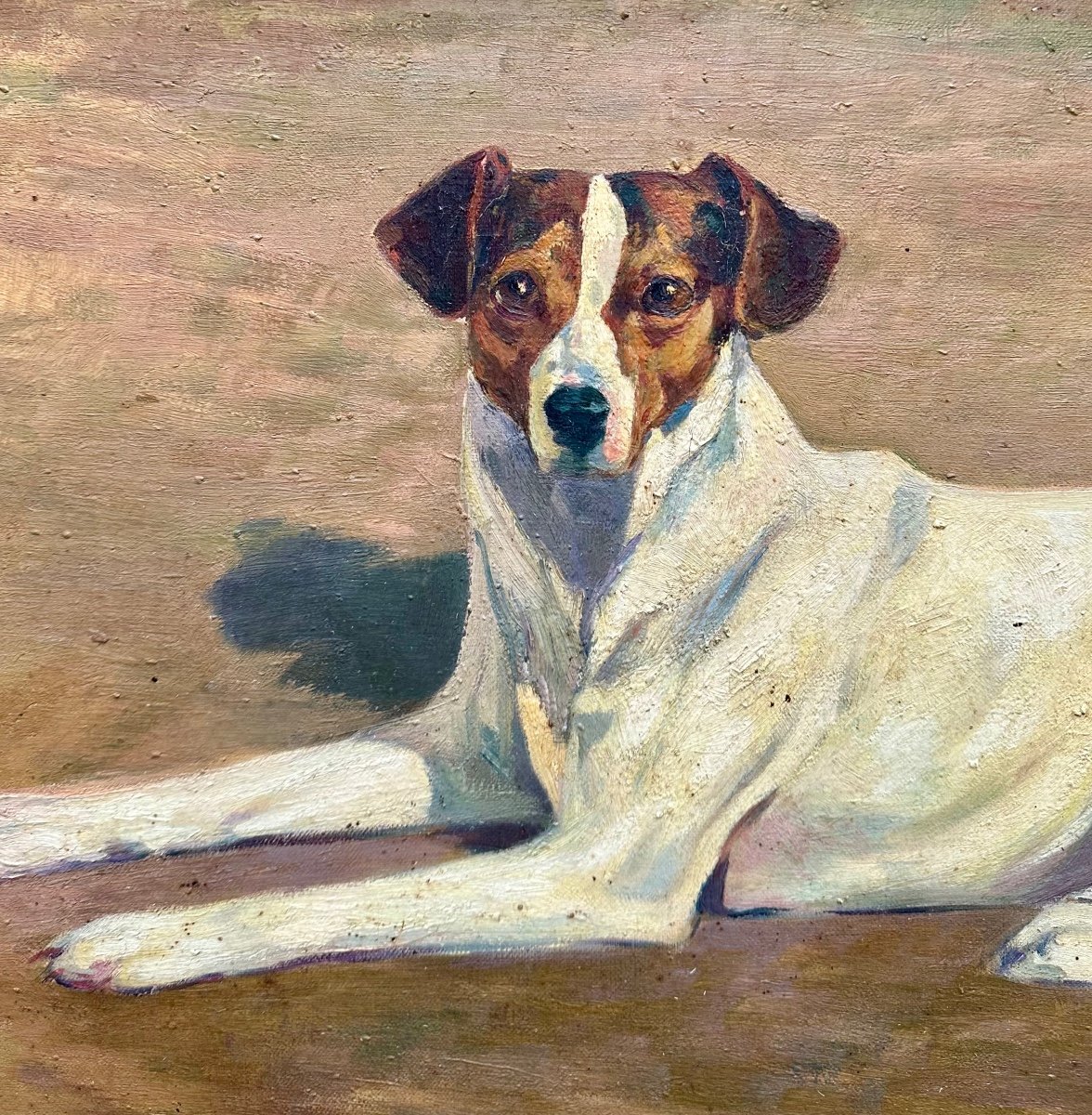 SUE Gabriel (1867-1958) Huile sur Toile « Fox Terrier » - Peinture, Portrait, Chien -photo-3