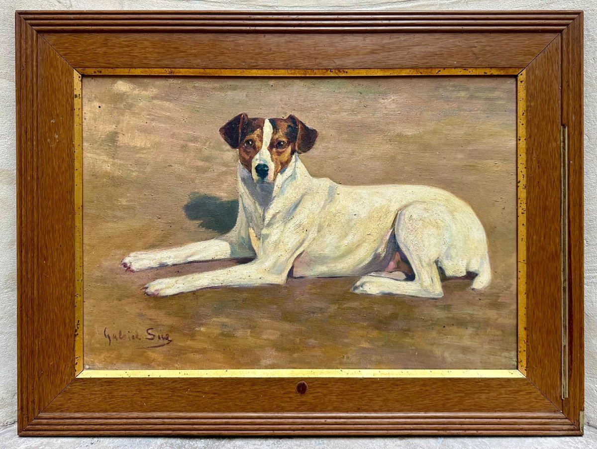 SUE Gabriel (1867-1958) Huile sur Toile « Fox Terrier » - Peinture, Portrait, Chien 