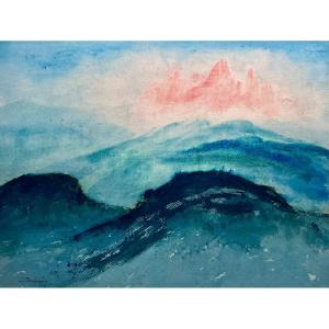 JEANÉS Sigismond (1863-1939) Paysage de Montagne - Aquarelle et Gouache 19ème 