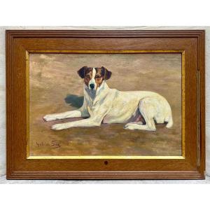 SUE Gabriel (1867-1958) Huile sur Toile « Fox Terrier » - Peinture, Portrait, Chien 