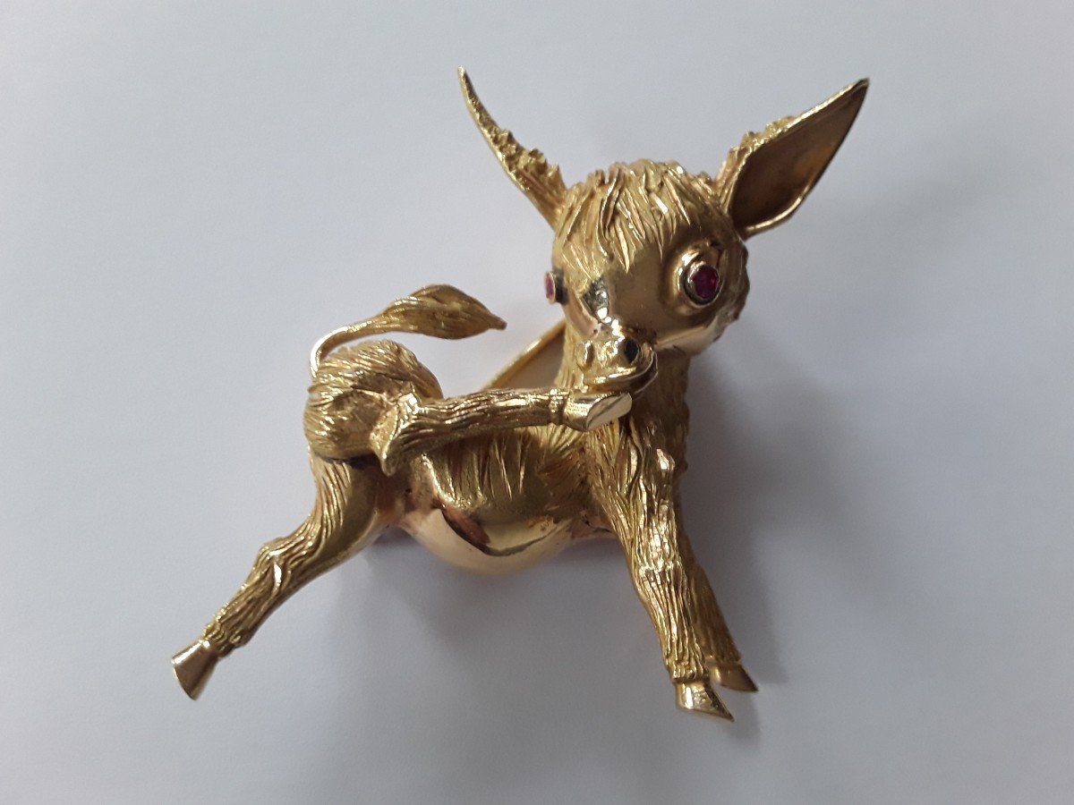 18 K Gold Brooch 1950s “little Donkey” 20 G. 