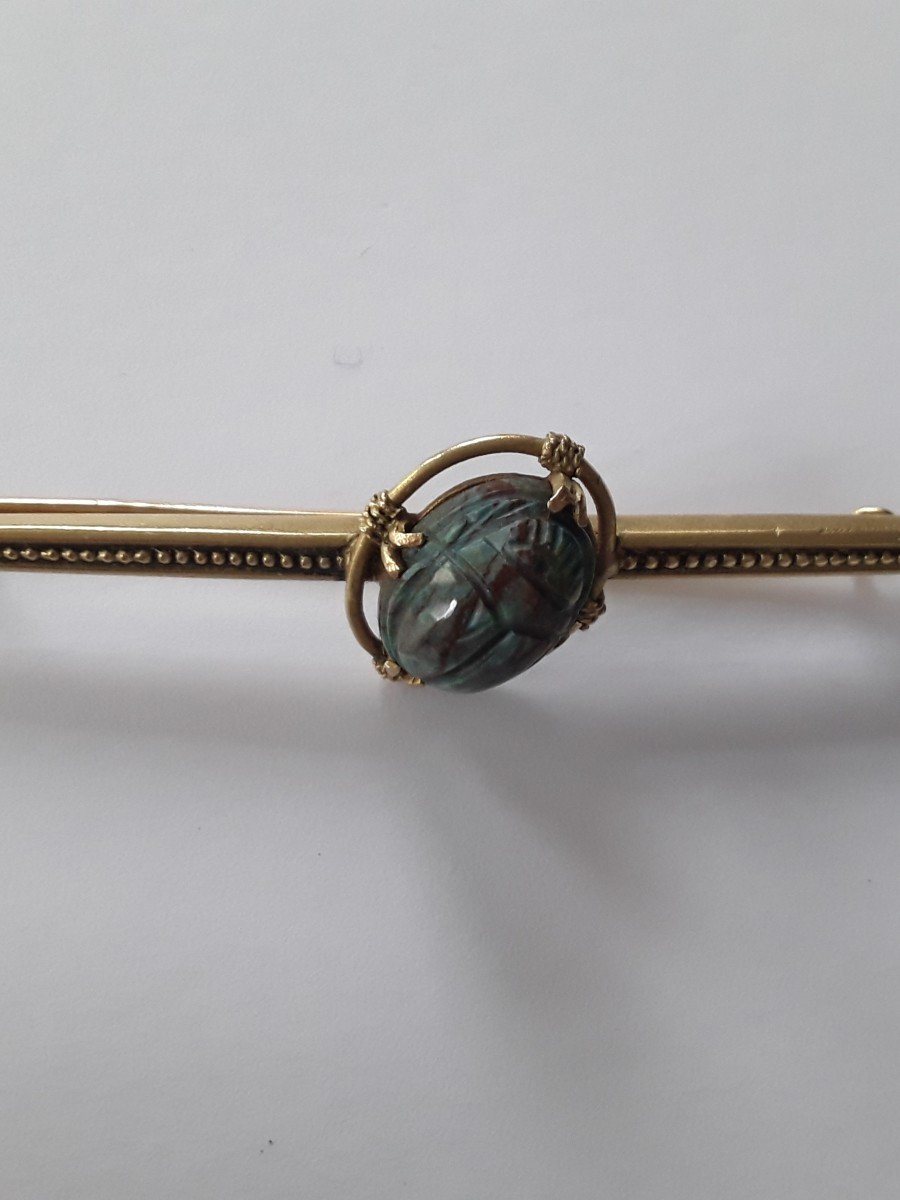 19th Century Gold Barrette Brooch With Scarab, Egyptomania. -photo-2