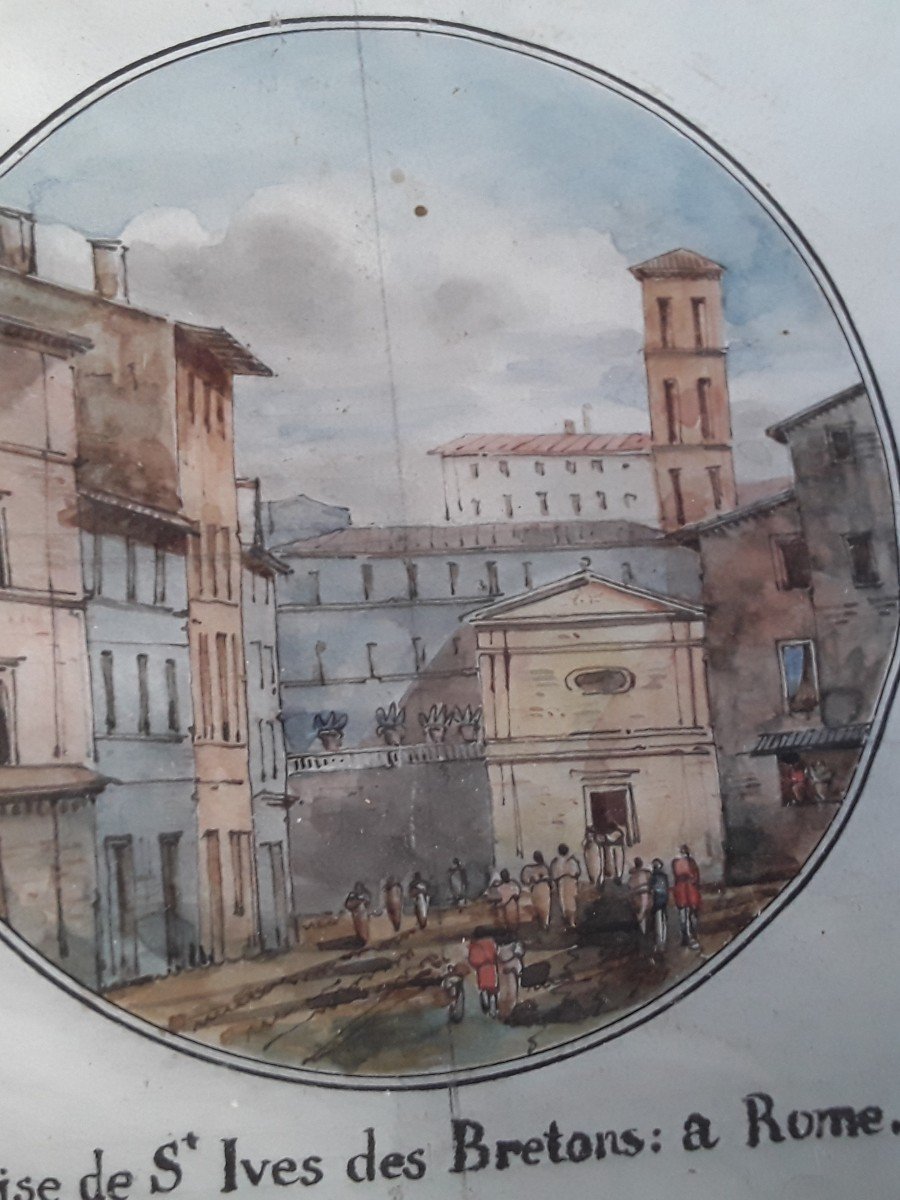 Deux Aquarelles " Vues De Rome " Début Du 19eme Siecle -photo-4