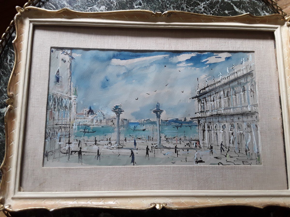 Aquarelle " Venise " Signature à Identifier Vers 1950 . 