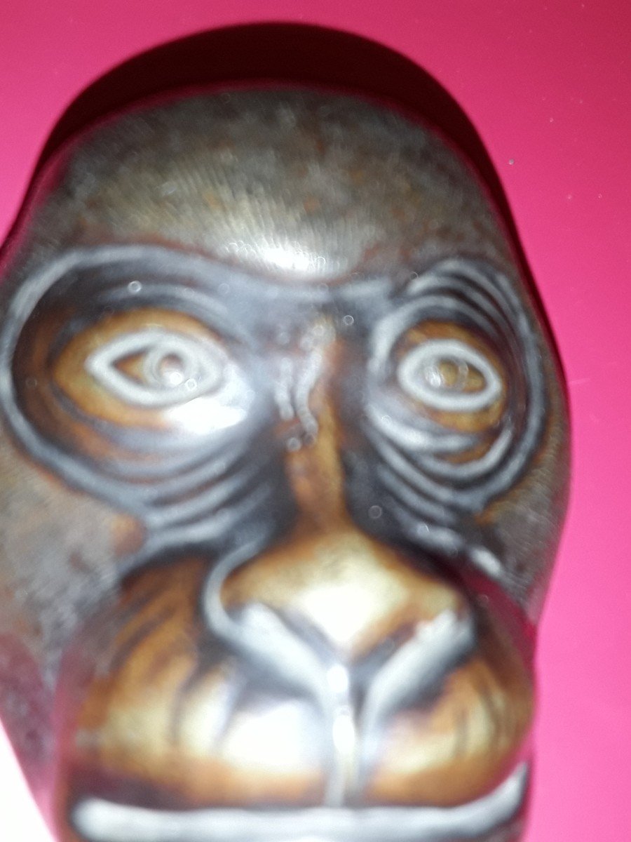 Masque De Singe En Bronze  Japon 19ème Siecle -photo-4