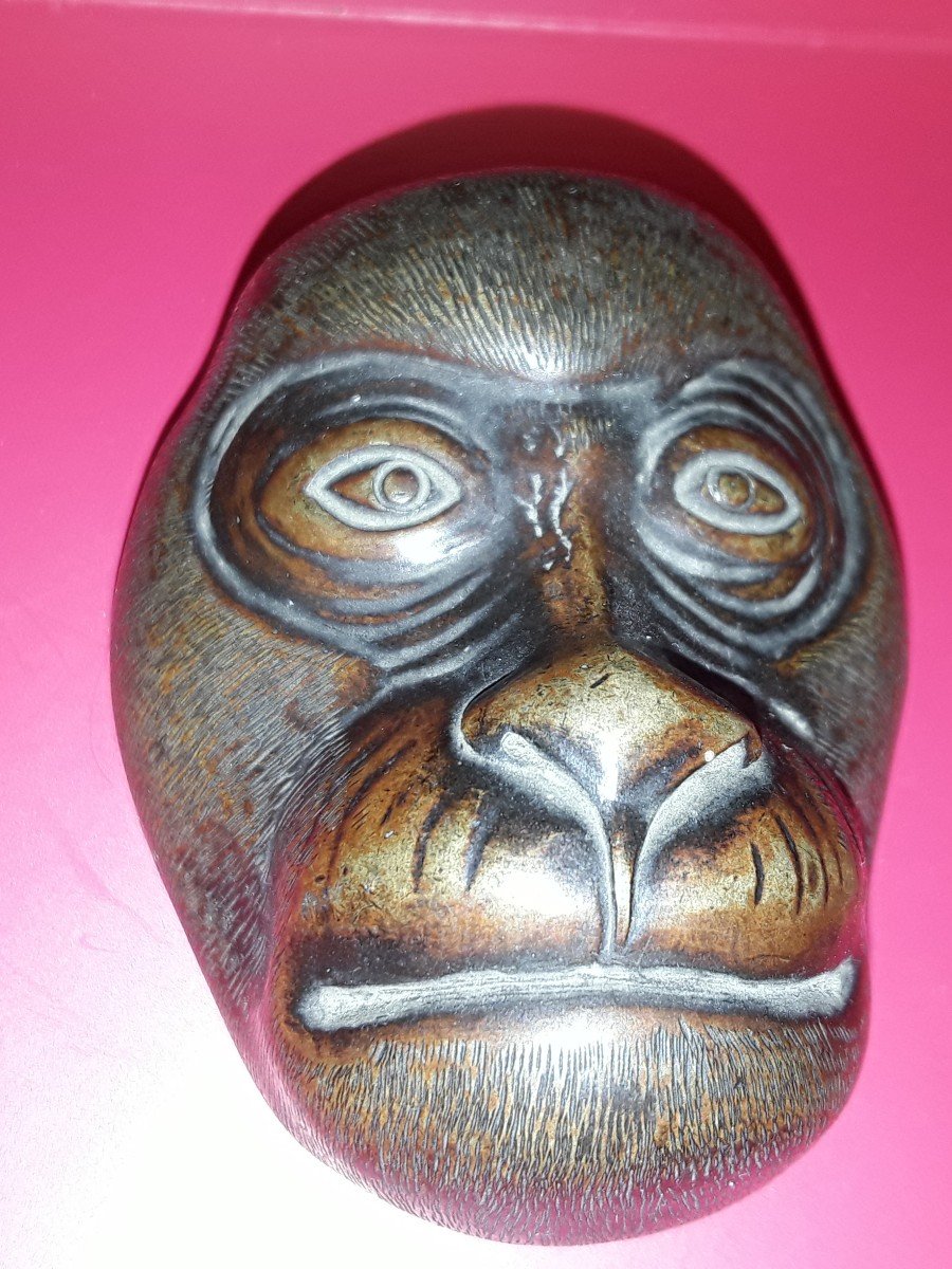 Masque De Singe En Bronze  Japon 19ème Siecle 