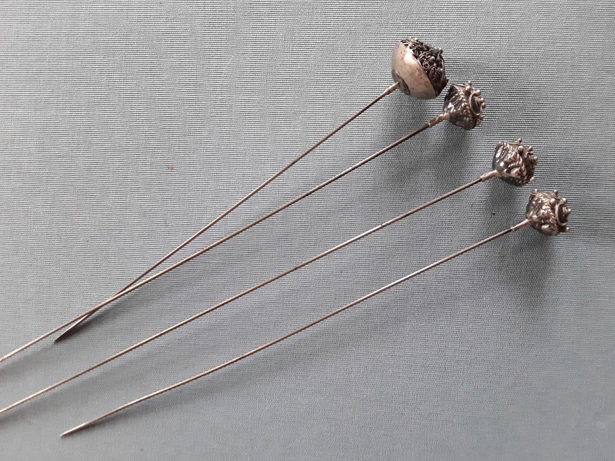 Four 19th Century Silver Hat Pins -photo-2