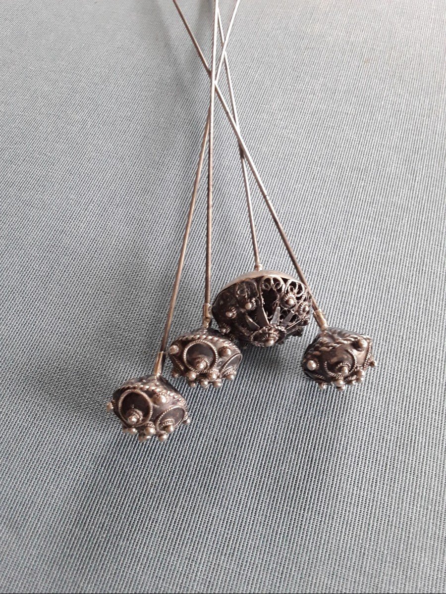 Four 19th Century Silver Hat Pins 