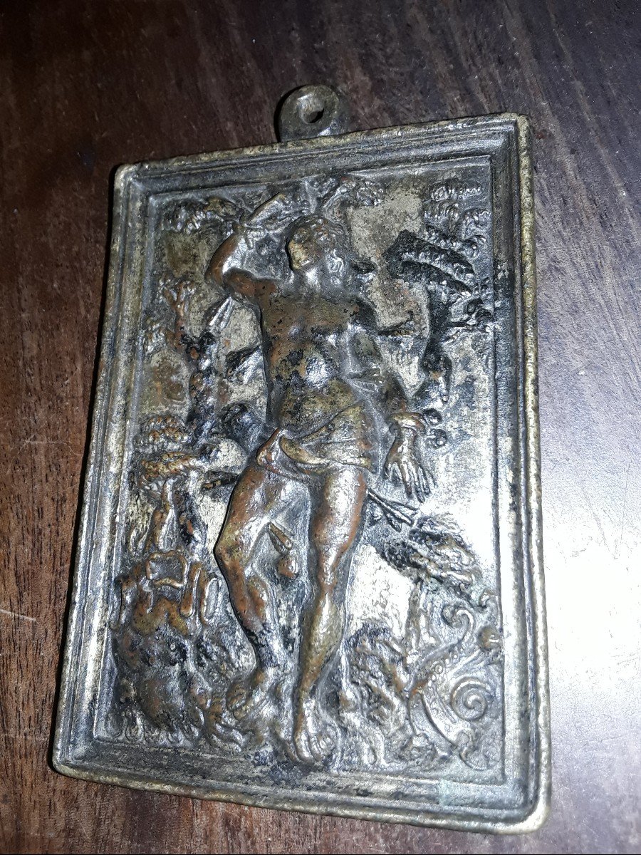 Plaquette En Bronze 16ème Siecle  St Sebastien -photo-1