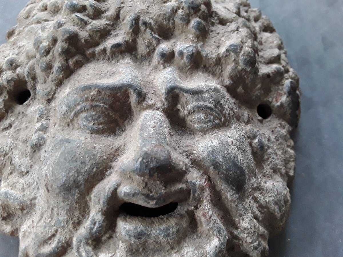 Bacchus Mask In Lead From The Ancient Roman Period-photo-2