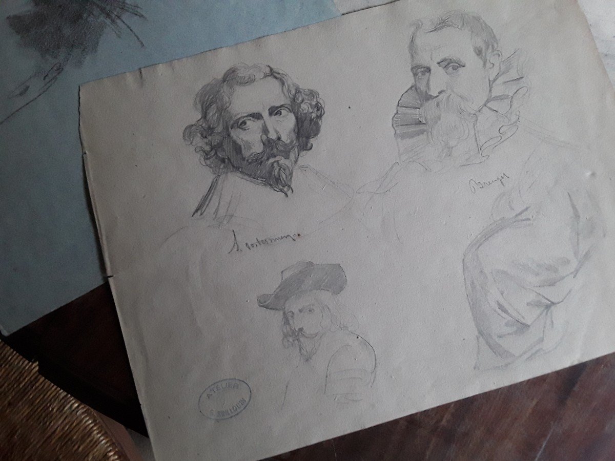 Set Of 5 Drawings By Louis Georges Brillouin -photo-1