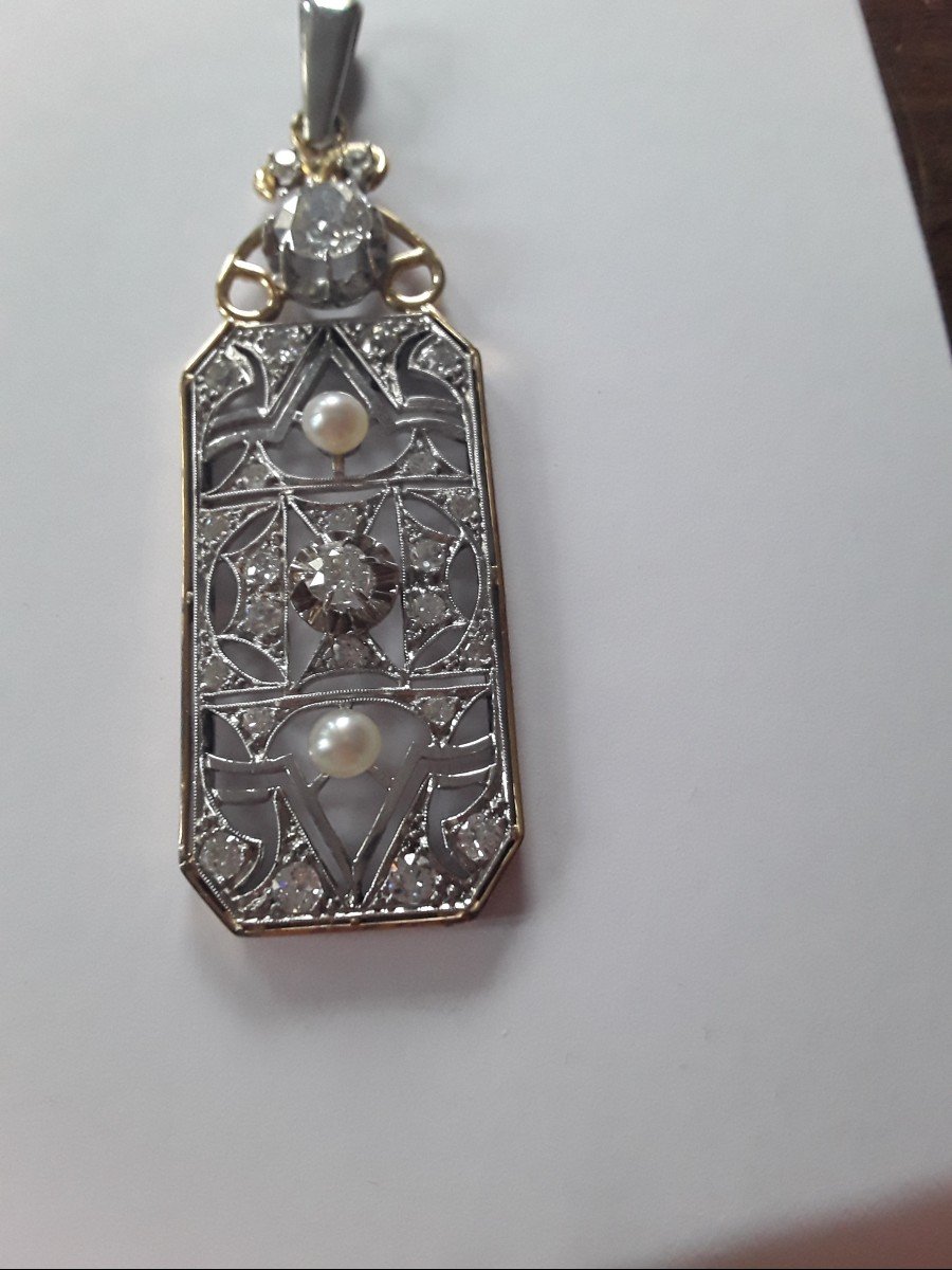 Art Deco Gold And Diamond Plaque Pendant-photo-2