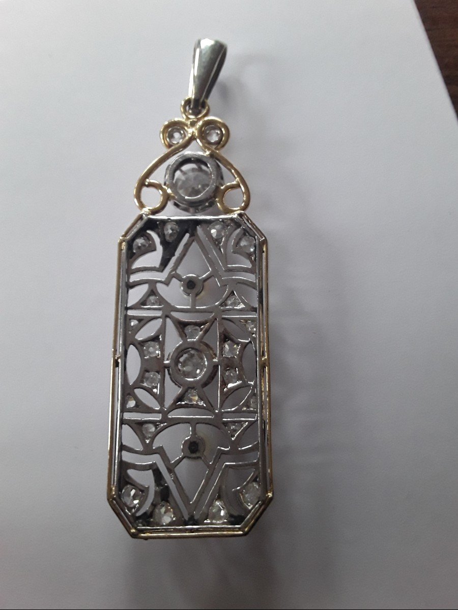 Art Deco Gold And Diamond Plaque Pendant-photo-2