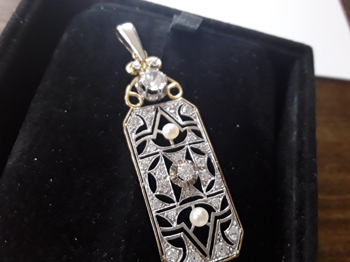 Art Deco Gold And Diamond Plaque Pendant-photo-4