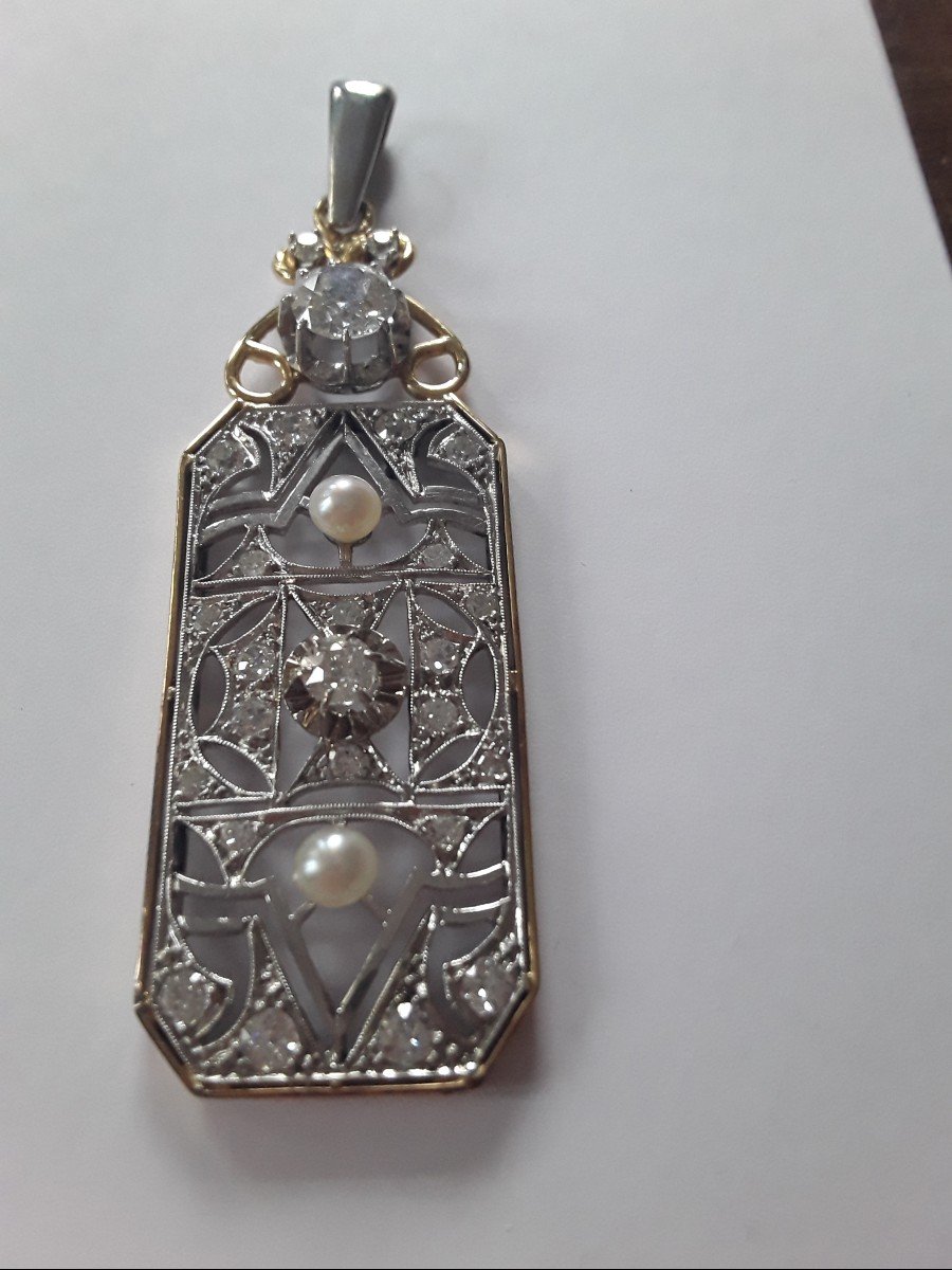 Art Deco Gold And Diamond Plaque Pendant