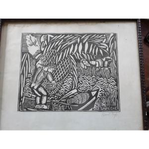 Wood Engraved By Raoul Dufy "fishing" Around 1910
