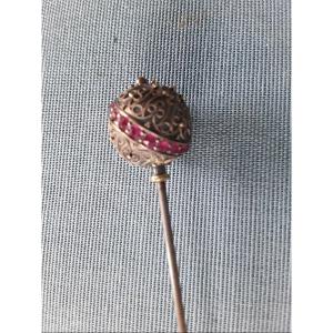 Gold, Silver And Ruby Hat Pin 19th Century 