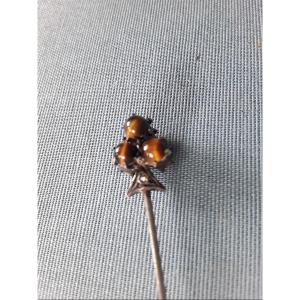 19th Century Silver Tiger Eye Hat Pin 