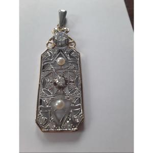 Pendentif Plaque En Or Et Diamants Art Deco