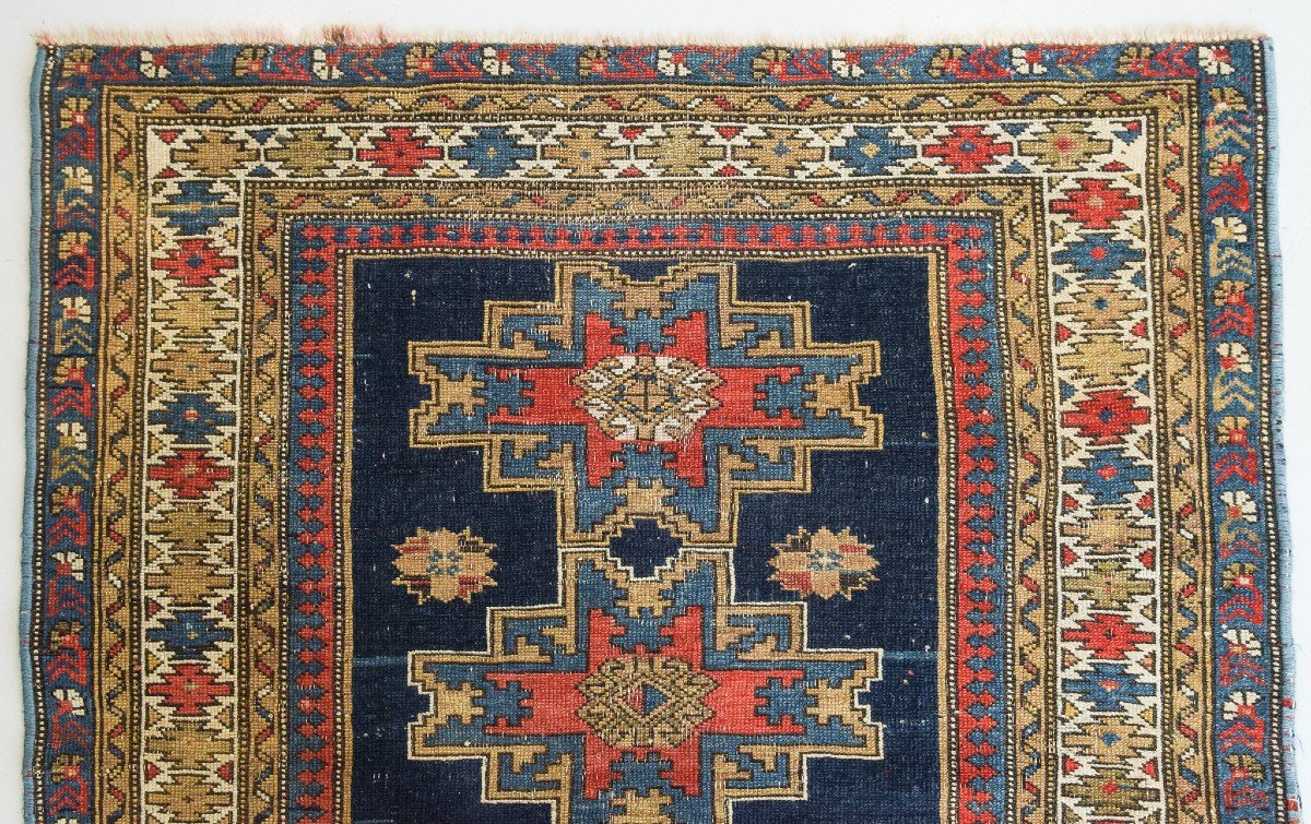 Handwoven Antique - Blue Ground Persian Rug With Bird-like Figures-photo-2