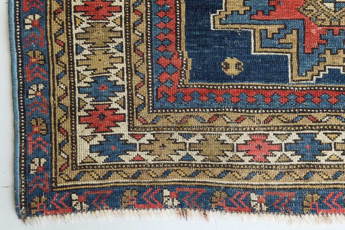 Handwoven Antique - Blue Ground Persian Rug With Bird-like Figures-photo-3