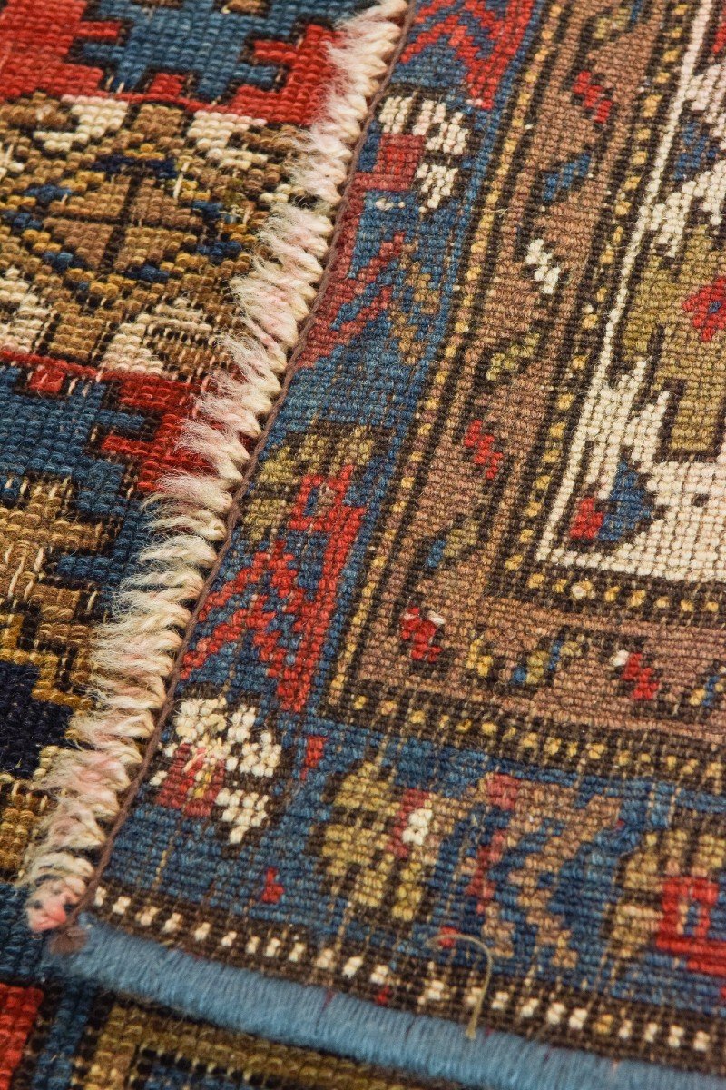 Tapis Persan Ancien Tissé à La Main - Motifs d'Oiseaux Sur Fond Bleu-photo-6