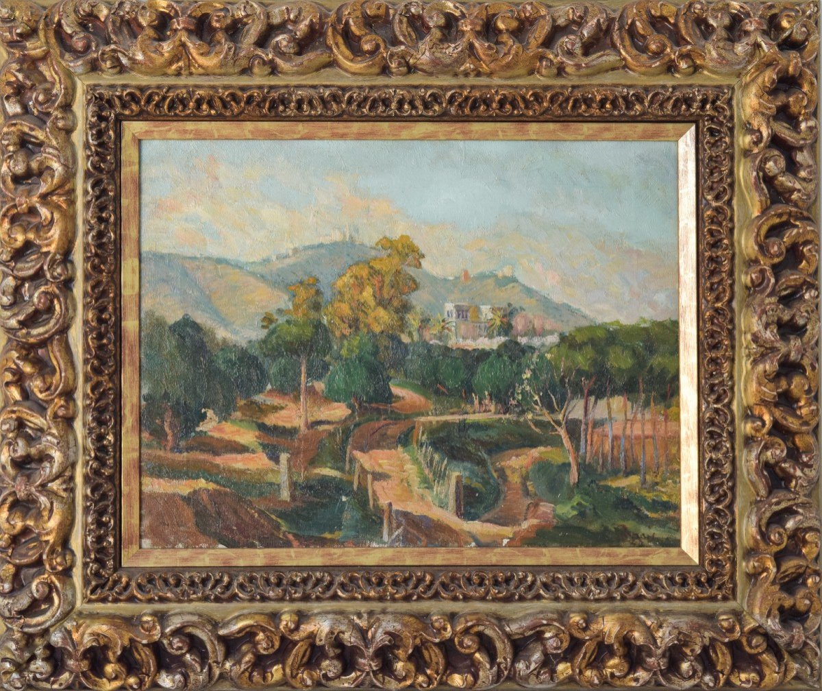 Impressionist - Mediterranean Landscape With A View Of A River And Mountains-photo-3