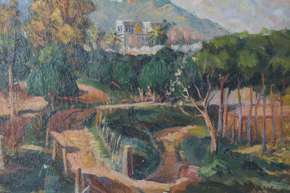 Impressionist - Mediterranean Landscape With A View Of A River And Mountains-photo-4