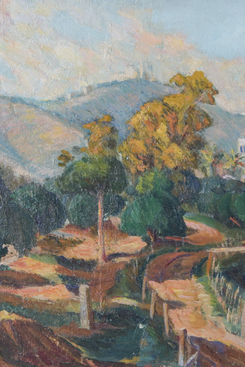 Impressionist - Mediterranean Landscape With A View Of A River And Mountains-photo-2