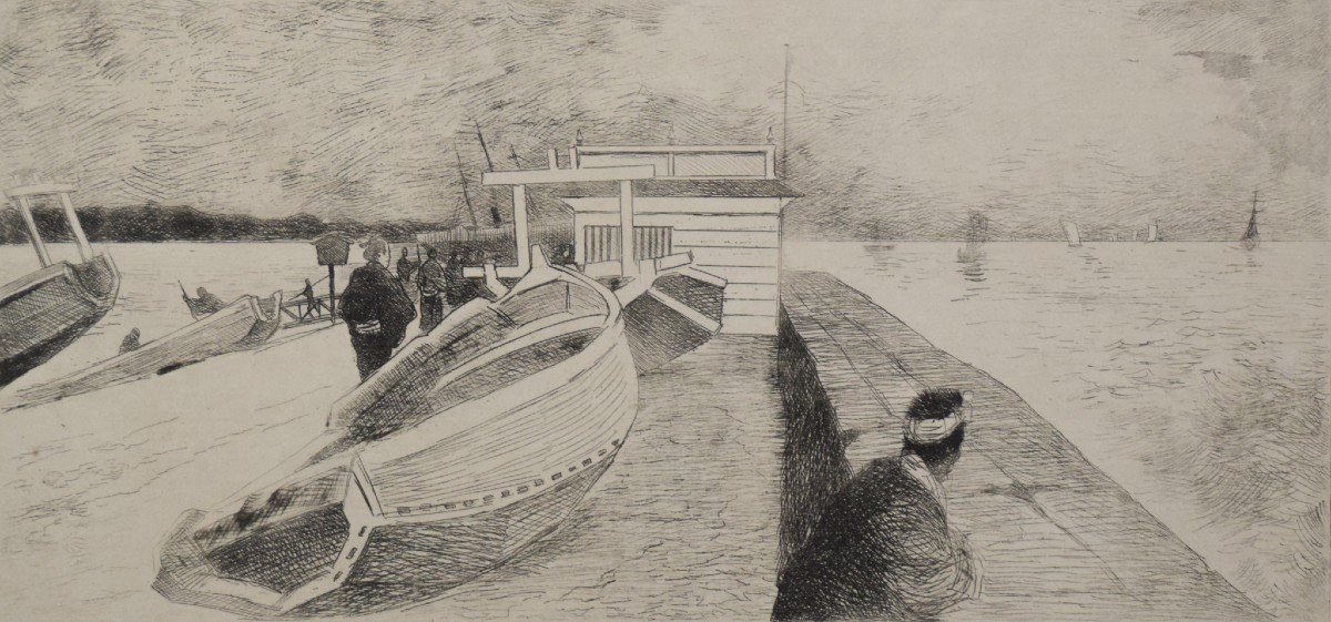 Impressionist Etching - A Japanese Or Tahitian Harbour