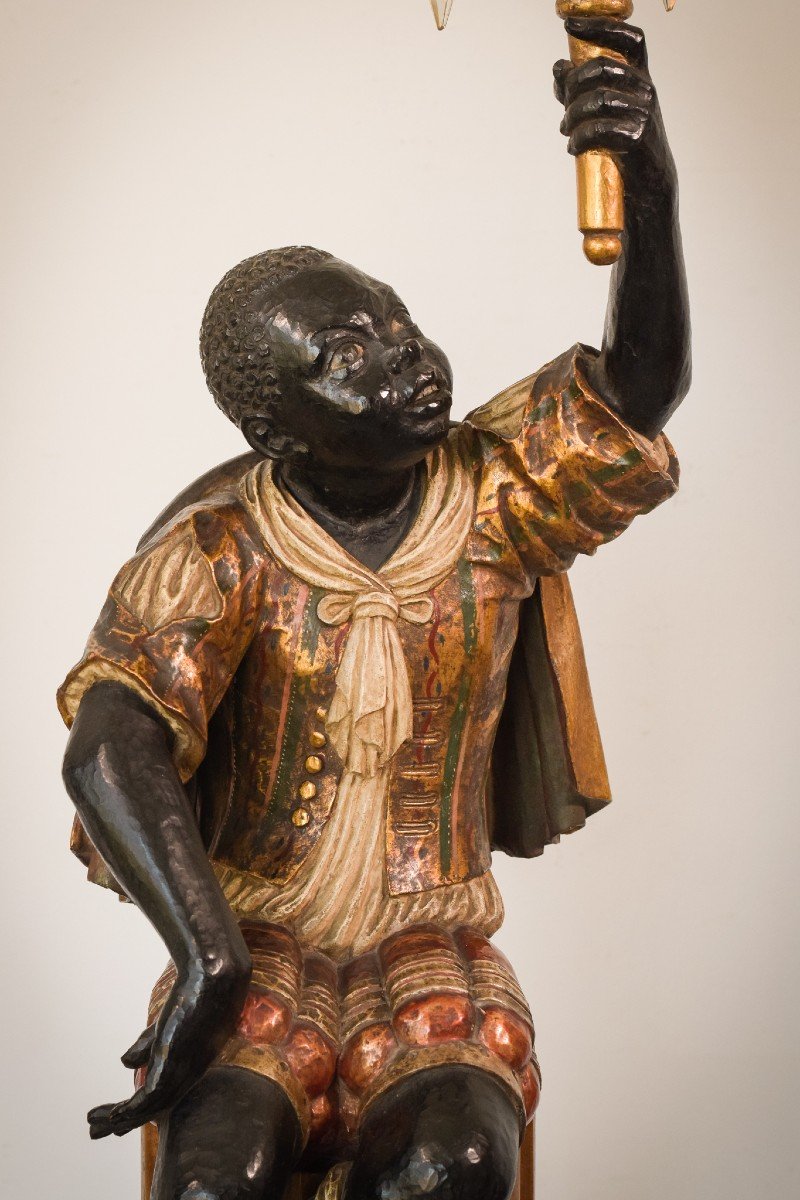 Candélabre Polychrome Blackamoor Du Milieu Du Siècle Sur Une Colonne-photo-3