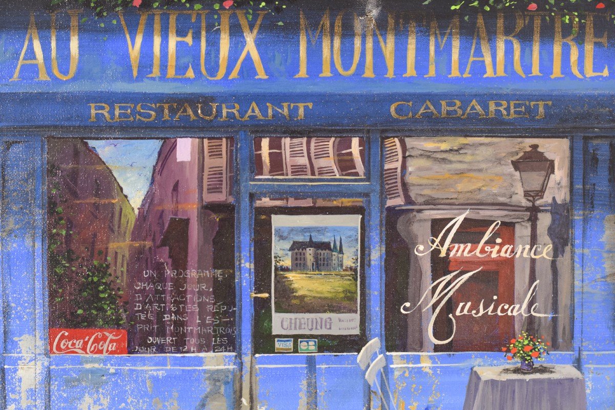 Paris Cafe 'au Vieux Montmartre' - Oil On Canvas-photo-2