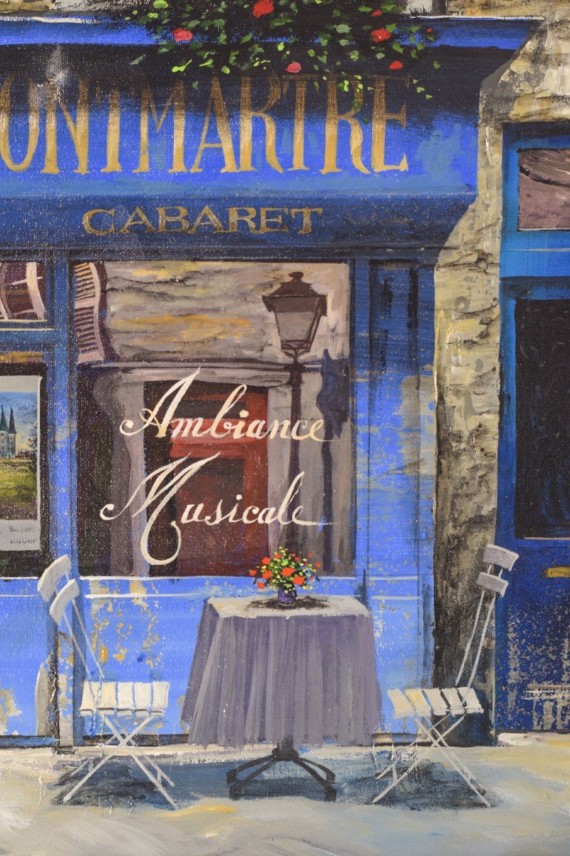 Paris Cafe 'au Vieux Montmartre' - Oil On Canvas-photo-1