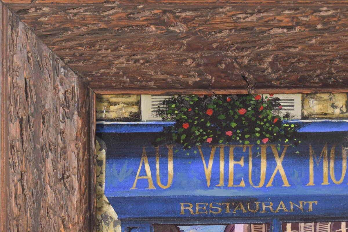 Paris Cafe 'au Vieux Montmartre' - Oil On Canvas-photo-2