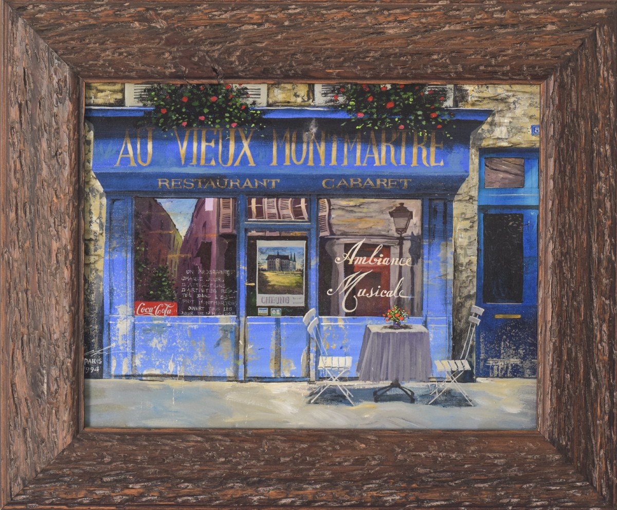 Paris Cafe 'au Vieux Montmartre' - Oil On Canvas