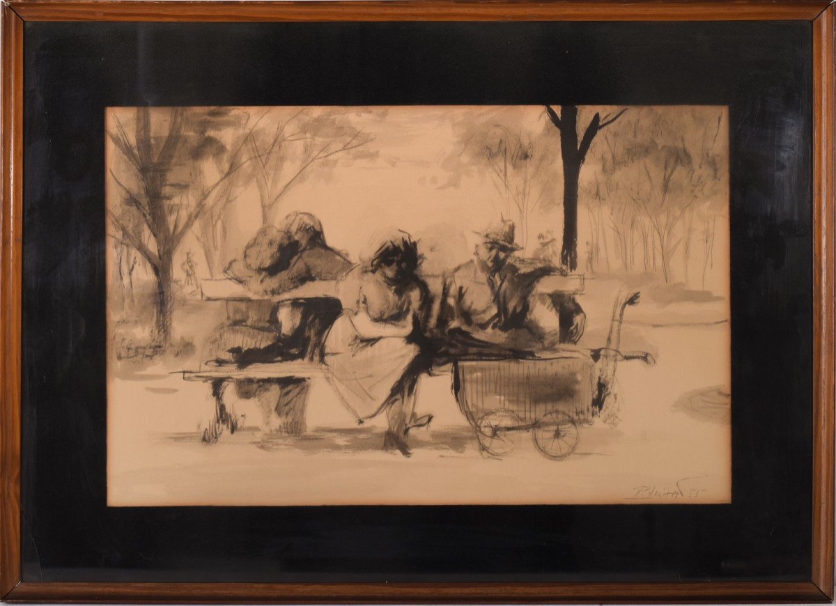 Pedro Leitao - Watercolour Figures On Bench-photo-2