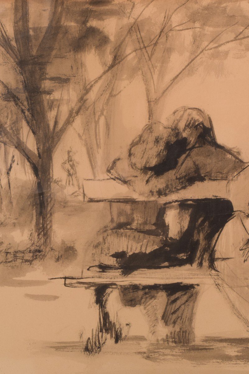 Pedro Leitao - Watercolour Figures On Bench-photo-1