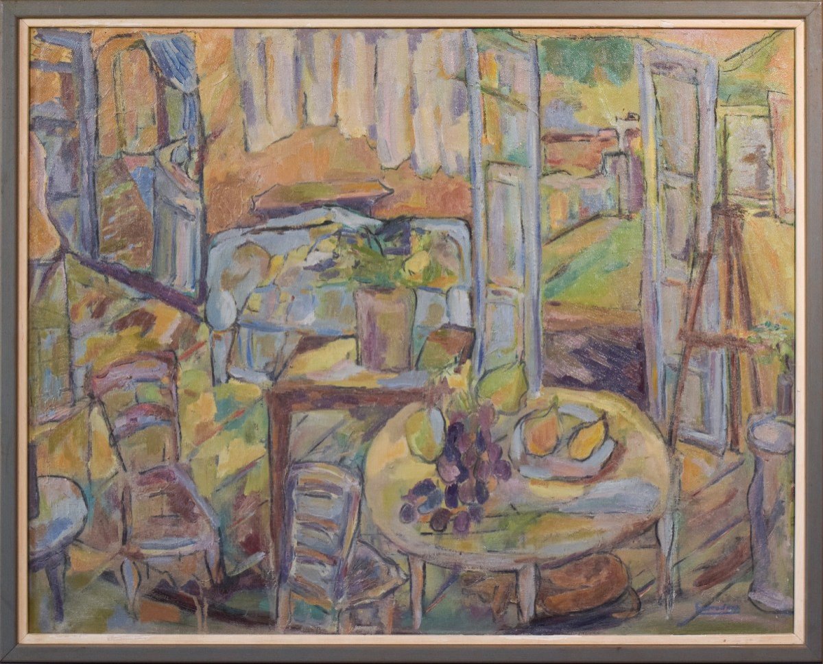 Fauve Interior And Garden Scene - Oil On Canvas-photo-2