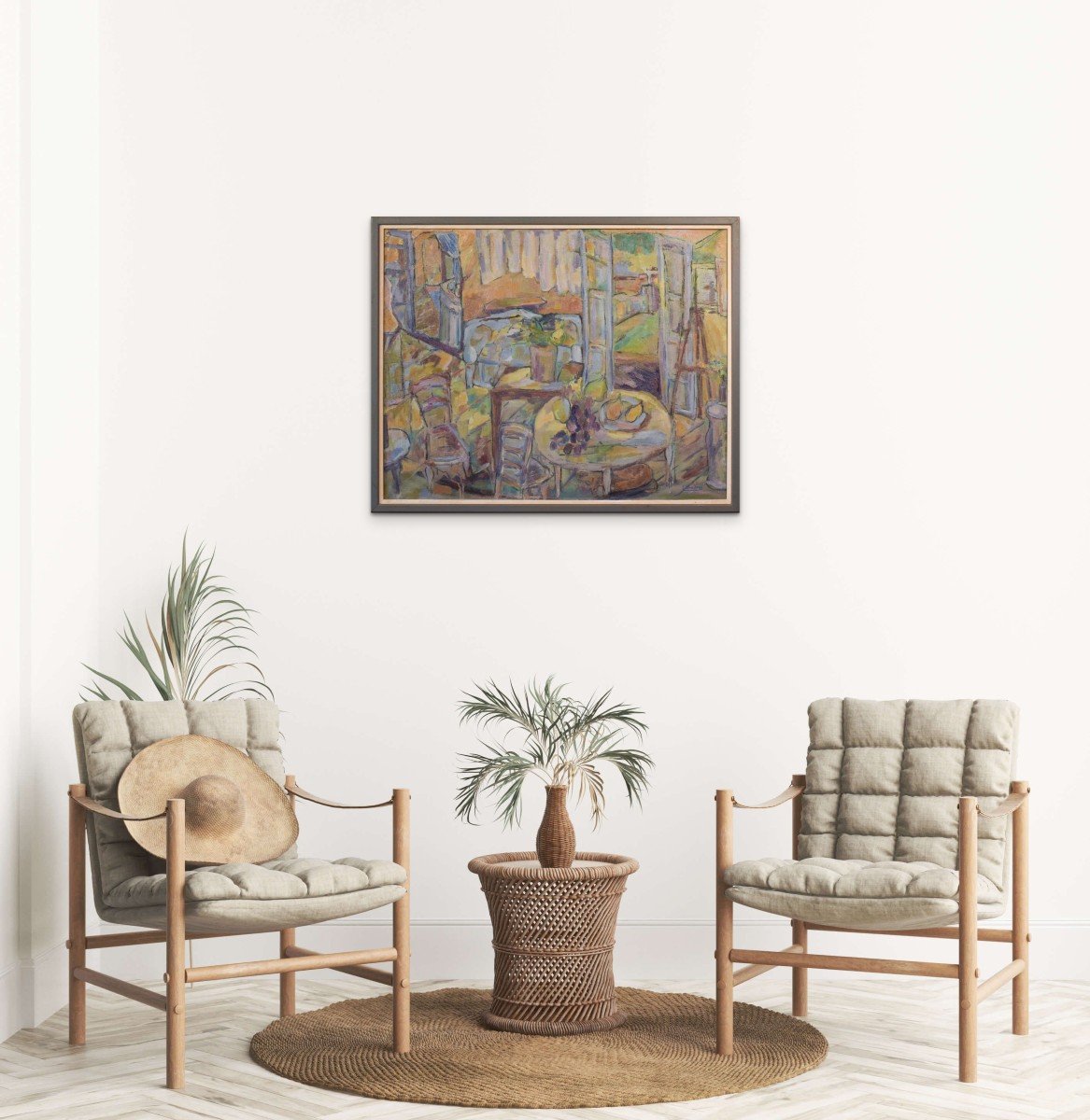 Fauve Interior And Garden Scene - Oil On Canvas-photo-3