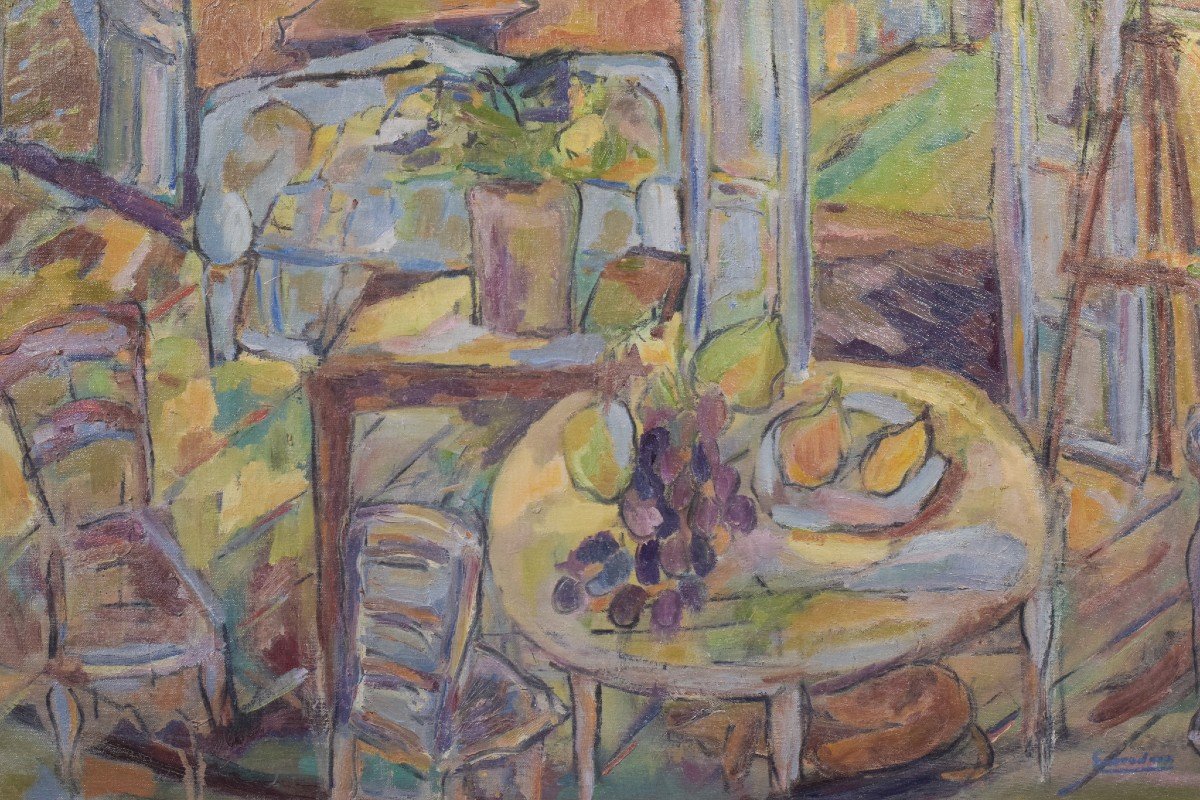 Fauve Interior And Garden Scene - Oil On Canvas-photo-4