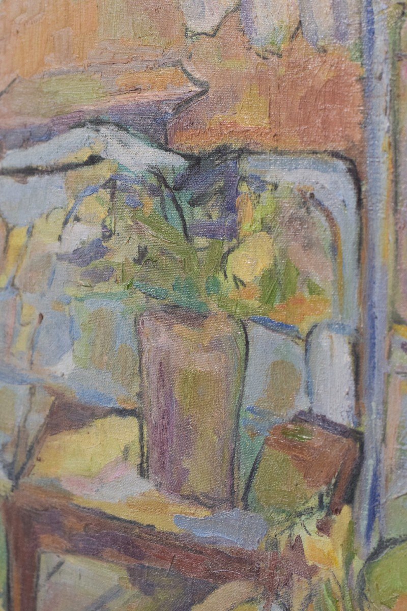 Fauve Interior And Garden Scene - Oil On Canvas-photo-2