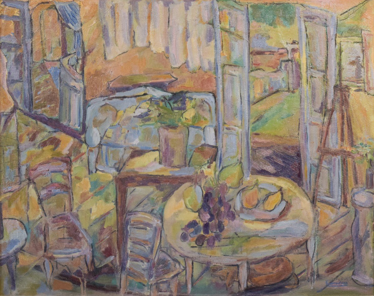 Fauve Interior And Garden Scene - Oil On Canvas