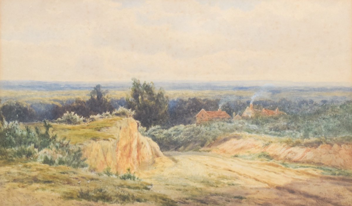 James Edward Grace - Aquarelle De Paysage Rural