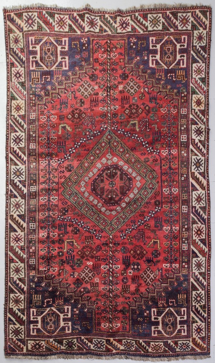 Grand Tapis Tribal Tissé à La Main - Avec Des Animaux Et Des Fleurs Stylisés