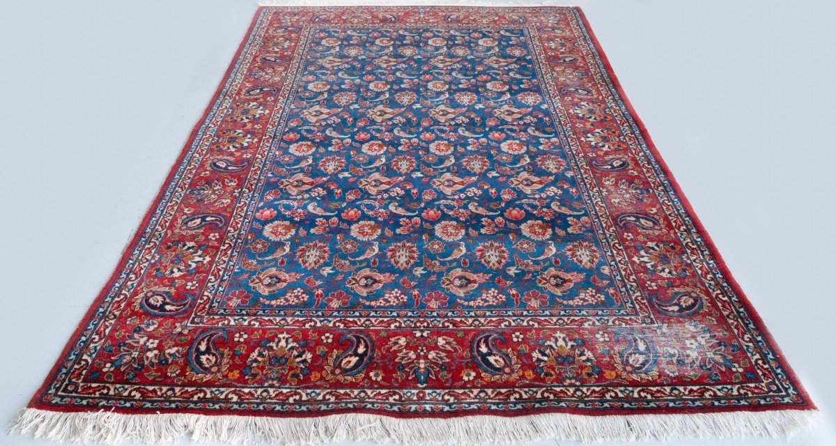 Tapis Mashhad Avec Fleurs Et Oiseaux - Grand - Vintage-photo-3